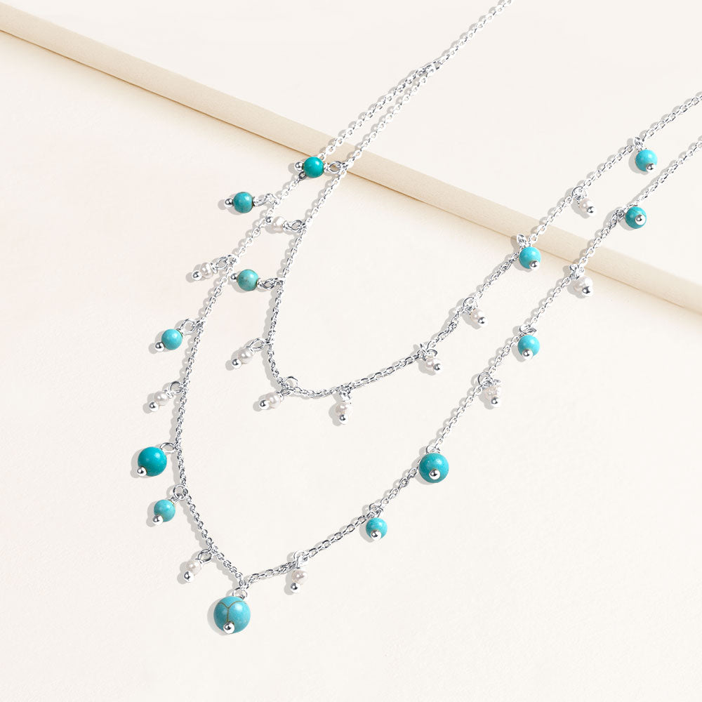 "Sweet Sentiments" Freshwater Pearl or Turquoise Dangles Layering Necklace