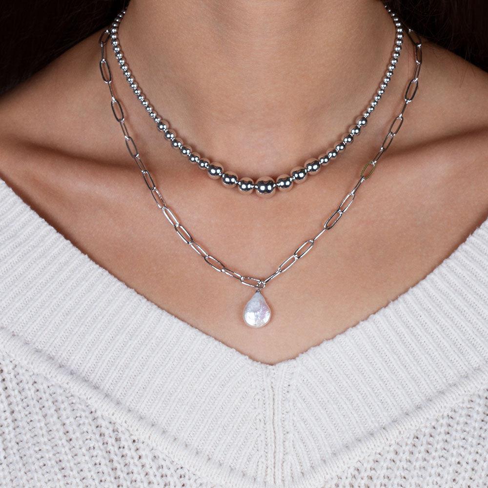 "Ocean Deep" Cultured Freshwater Coin Pearl Clip Chain Necklace