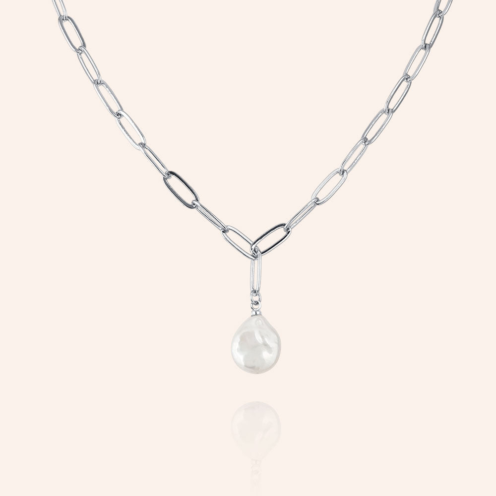 "Ocean Deep" Cultured Freshwater Coin Pearl Clip Chain Necklace