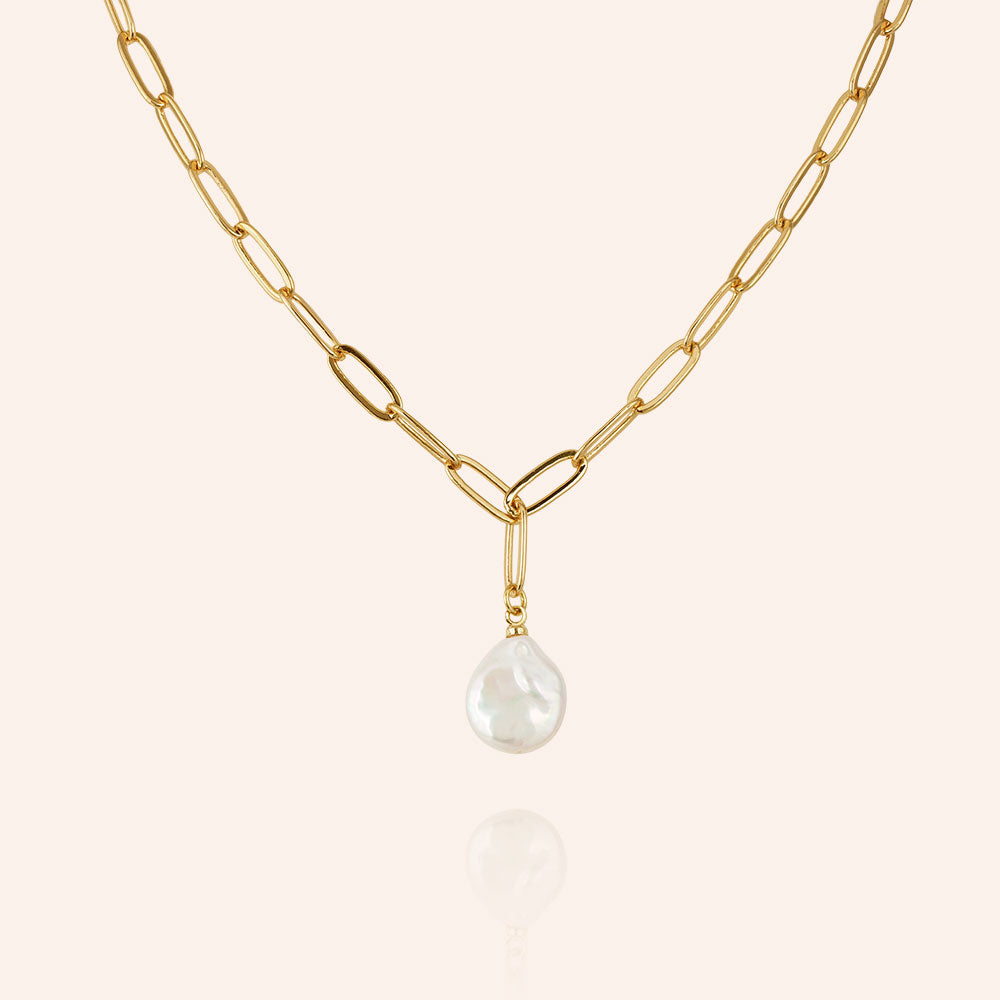 "Ocean Deep" Cultured Freshwater Coin Pearl Clip Chain Necklace