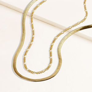 "Alice Duo" Set of Two Herringbone & Figaro Chain Layering Necklaces