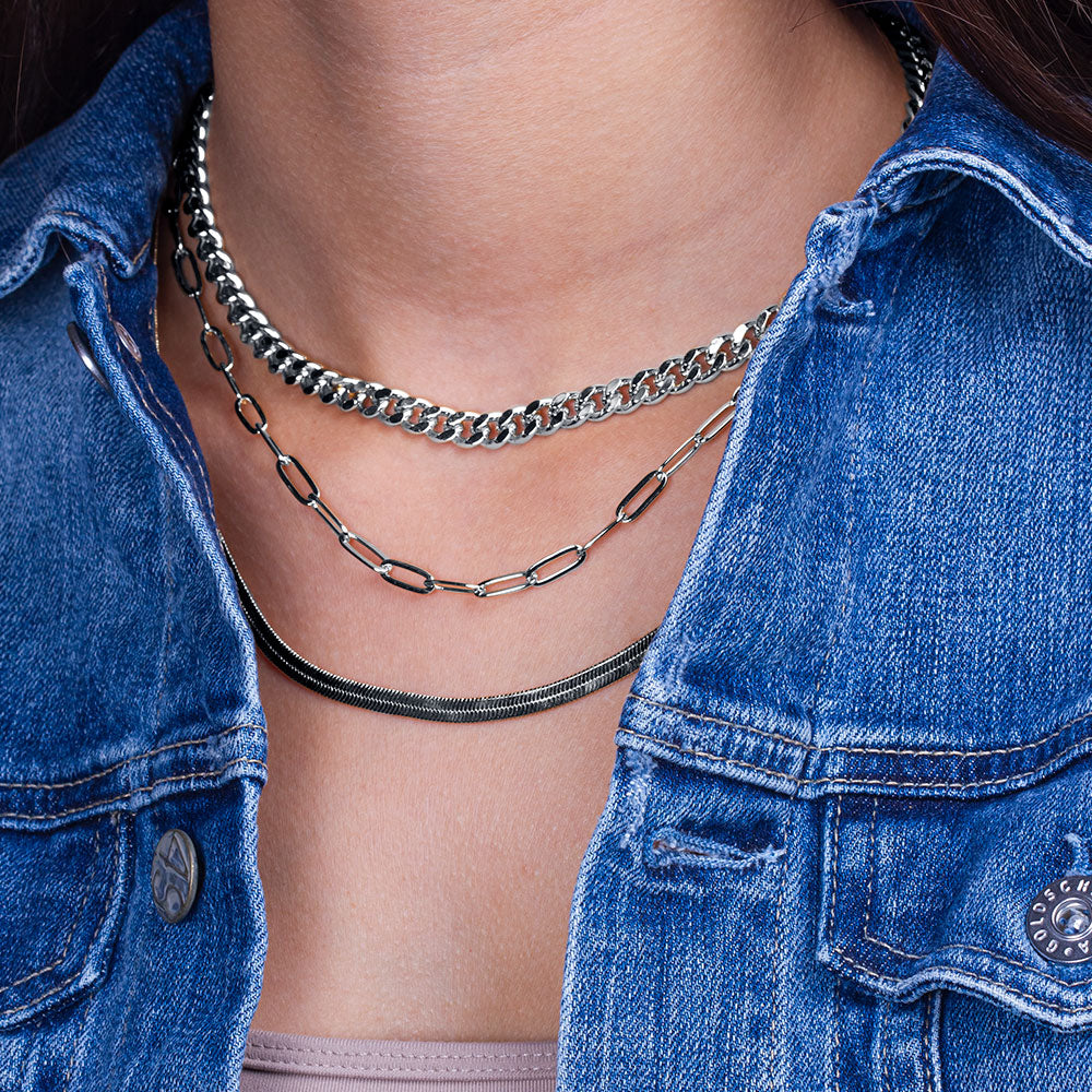 "Celina Duo" Set of Two Curb & Thin Clip Chain Layering Necklaces