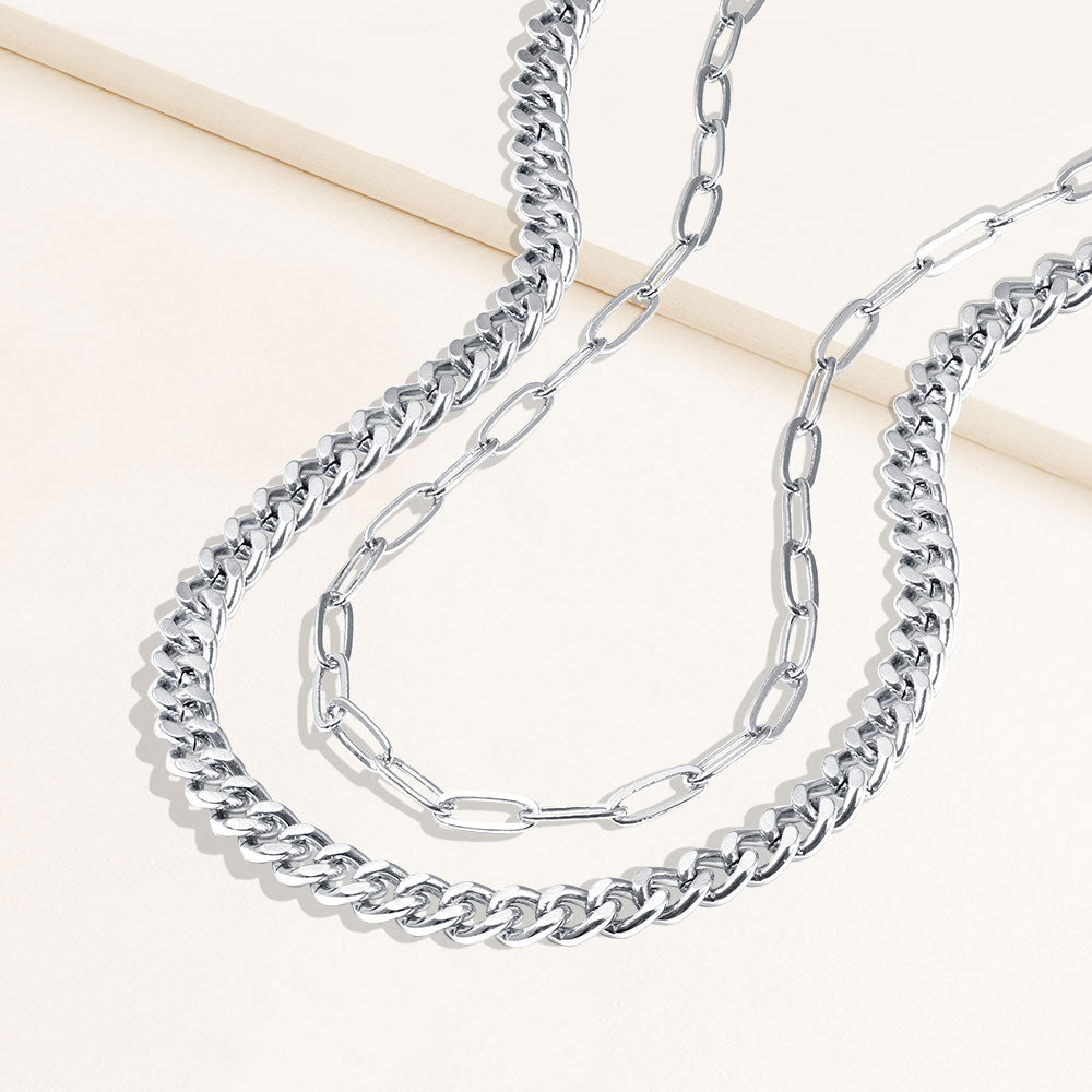 "Celina Duo" Set of Two Curb & Thin Clip Chain Layering Necklaces