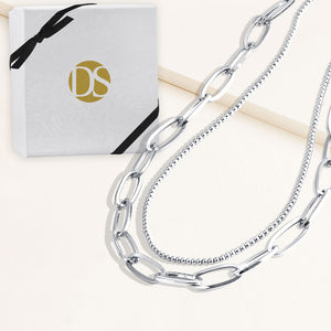 "Julia Duo" Set of Two Long Clip Chain & Polished Beads Layering Necklace