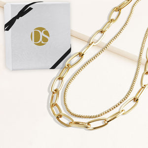 "Julia Duo" Set of Two Long Clip Chain & Polished Beads Layering Necklace