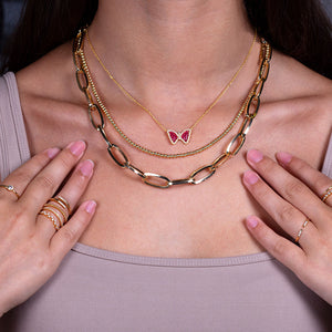 "Julia Duo" Set of Two Long Clip Chain & Polished Beads Layering Necklace