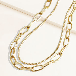 "Julia Duo" Set of Two Long Clip Chain & Polished Beads Layering Necklace