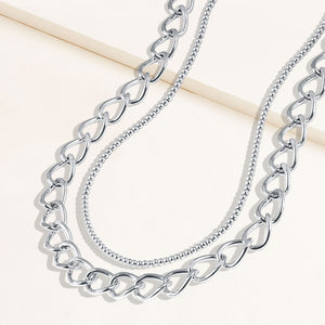 "Cleo Duo" Set of Two Polished Beads & Open Curb Chain Layering Necklaces