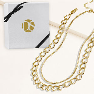 "Cleo Duo" Set of Two Polished Beads & Open Curb Chain Layering Necklaces