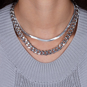 "Lola Duo" Set of Two Herringbone & Large Curb Chain Layering Necklaces