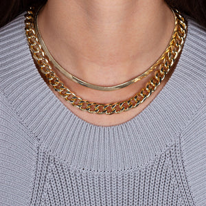 "Lola Duo" Set of Two Herringbone & Large Curb Chain Layering Necklaces