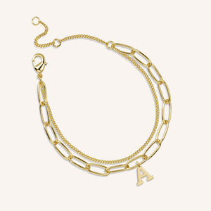 "One in a Million" Clip and Curb Layered Chains Initial Bracelet