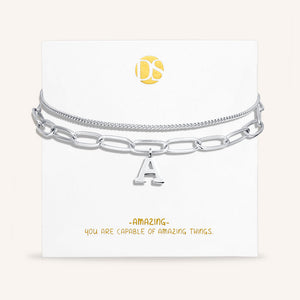 "One in a Million" Clip and Curb Layered Chains Initial Bracelet