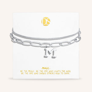 "One in a Million" Clip and Curb Layered Chains Initial Bracelet