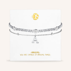 "Say my Name" Curb and Rolo Layered Chains Initial Bracelet
