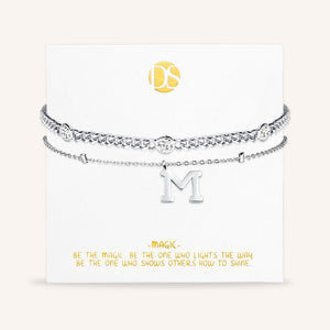 "Say my Name" Curb and Rolo Layered Chains Initial Bracelet