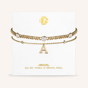 "Say my Name" Curb and Rolo Layered Chains Initial Bracelet