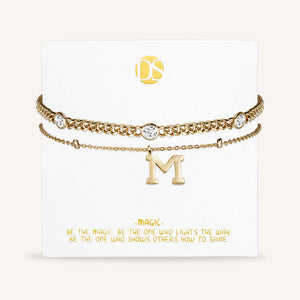 "Say my Name" Curb and Rolo Layered Chains Initial Bracelet
