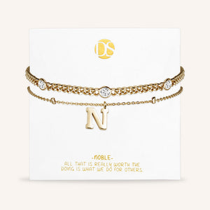 "Say my Name" Curb and Rolo Layered Chains Initial Bracelet