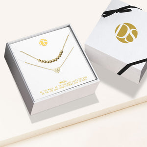 "Love Letter" Set of Two Heart Initial Charm & Polished Beads Layering Necklaces