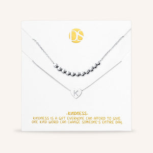 "Love Letter" Set of Two Heart Initial Charm & Polished Beads Layering Necklaces