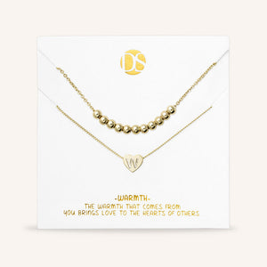 "Love Letter" Set of Two Heart Initial Charm & Polished Beads Layering Necklaces