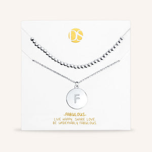 "One and Only" Set of Two Initial Disc & Polished Beads Layering Necklaces