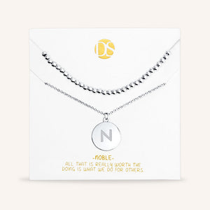 "One and Only" Set of Two Initial Disc & Polished Beads Layering Necklaces