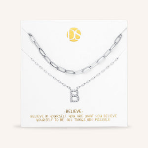 "My Own Sparkle" Set of Two Pave Initial & Clip Chain Layering Necklaces
