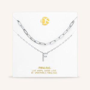 "My Own Sparkle" Set of Two Pave Initial & Clip Chain Layering Necklaces