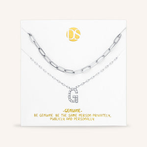 "My Own Sparkle" Set of Two Pave Initial & Clip Chain Layering Necklaces