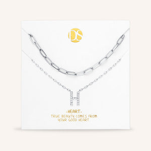 "My Own Sparkle" Set of Two Pave Initial & Clip Chain Layering Necklaces