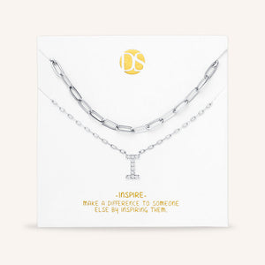 "My Own Sparkle" Set of Two Pave Initial & Clip Chain Layering Necklaces