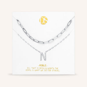 "My Own Sparkle" Set of Two Pave Initial & Clip Chain Layering Necklaces