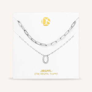 "My Own Sparkle" Set of Two Pave Initial & Clip Chain Layering Necklaces