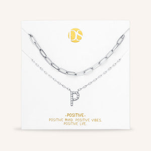 "My Own Sparkle" Set of Two Pave Initial & Clip Chain Layering Necklaces