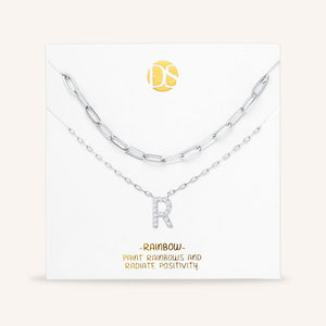 "My Own Sparkle" Set of Two Pave Initial & Clip Chain Layering Necklaces