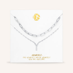 "My Own Sparkle" Set of Two Pave Initial & Clip Chain Layering Necklaces