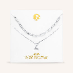 "My Own Sparkle" Set of Two Pave Initial & Clip Chain Layering Necklaces