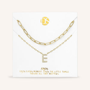 "My Own Sparkle" Set of Two Pave Initial & Clip Chain Layering Necklaces