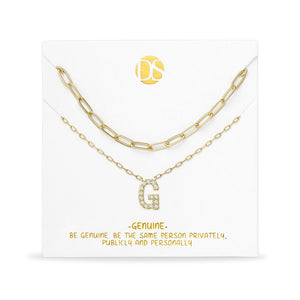 "My Own Sparkle" Set of Two Pave Initial & Clip Chain Layering Necklaces