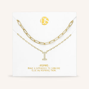 "My Own Sparkle" Set of Two Pave Initial & Clip Chain Layering Necklaces