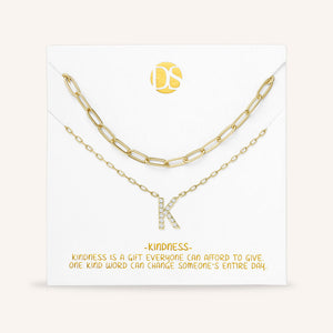 "My Own Sparkle" Set of Two Pave Initial & Clip Chain Layering Necklaces