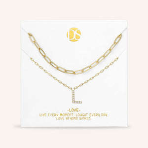 "My Own Sparkle" Set of Two Pave Initial & Clip Chain Layering Necklaces