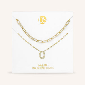 "My Own Sparkle" Set of Two Pave Initial & Clip Chain Layering Necklaces