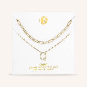 "My Own Sparkle" Set of Two Pave Initial & Clip Chain Layering Necklaces