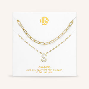 "My Own Sparkle" Set of Two Pave Initial & Clip Chain Layering Necklaces