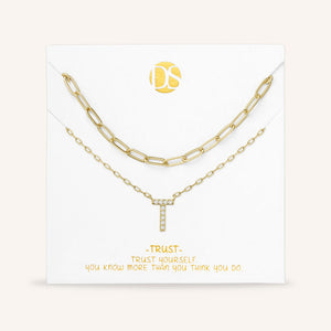 "My Own Sparkle" Set of Two Pave Initial & Clip Chain Layering Necklaces