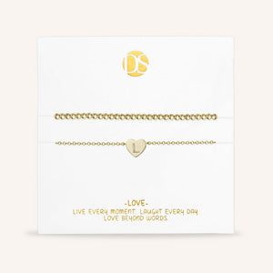 "Love Letter" Set of Two Initial Charm & Polished Beads Layering Anklets