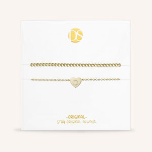 "Love Letter" Set of Two Initial Charm & Polished Beads Layering Anklets